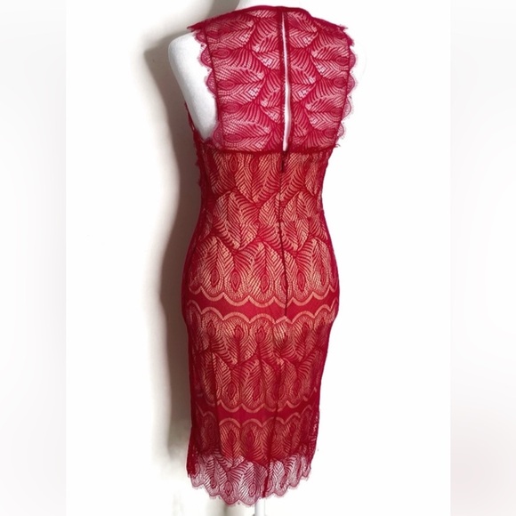 Bebe Red Lace Overlay Bodycon Dress Sz S - Picture 2 of 10